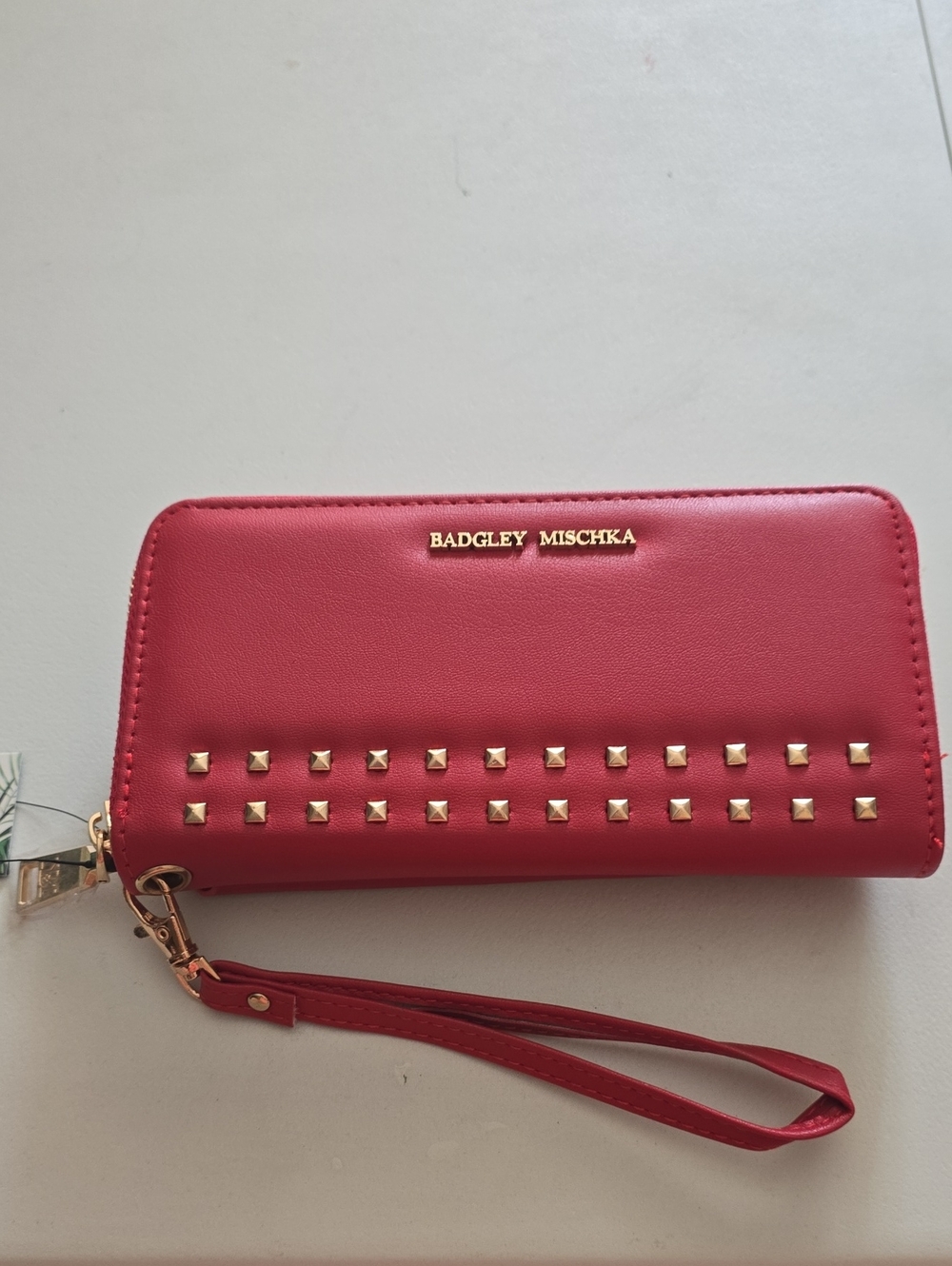 Badgley Mischka Red Studded Wristlet Clutch